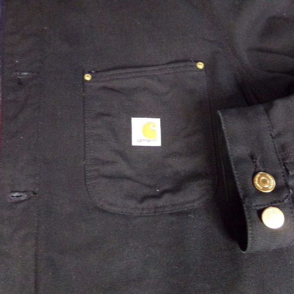 Men's Carhartt Coat Jacket Black B L Large Button Collar 103825 Blanket Lining - Picture 8 of 16
